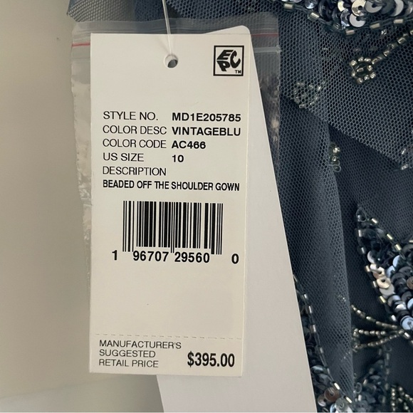 New! Aidan Mattox Blue Embellished Off-the-Shoulder Halter Gown 26753 - Picture 13 of 16